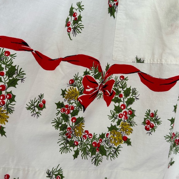 Vintage 1950s Hostess Half APRON Christmas Bells Wreaths & Holly - Picture 5 of 11